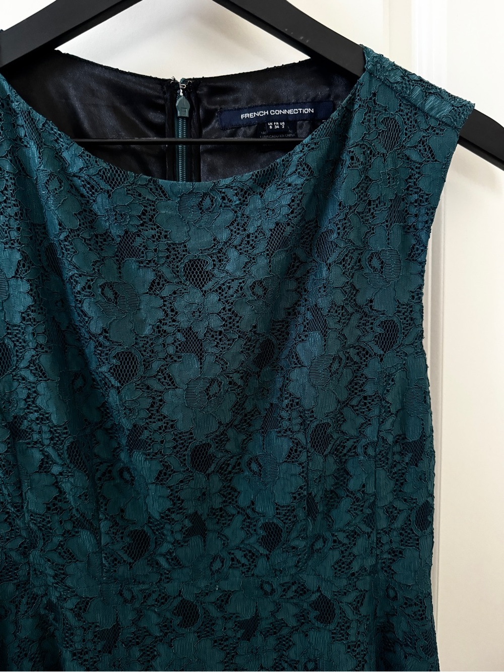 French Connection Classic Lace Fit-and-Flare Dress — Dark Teal